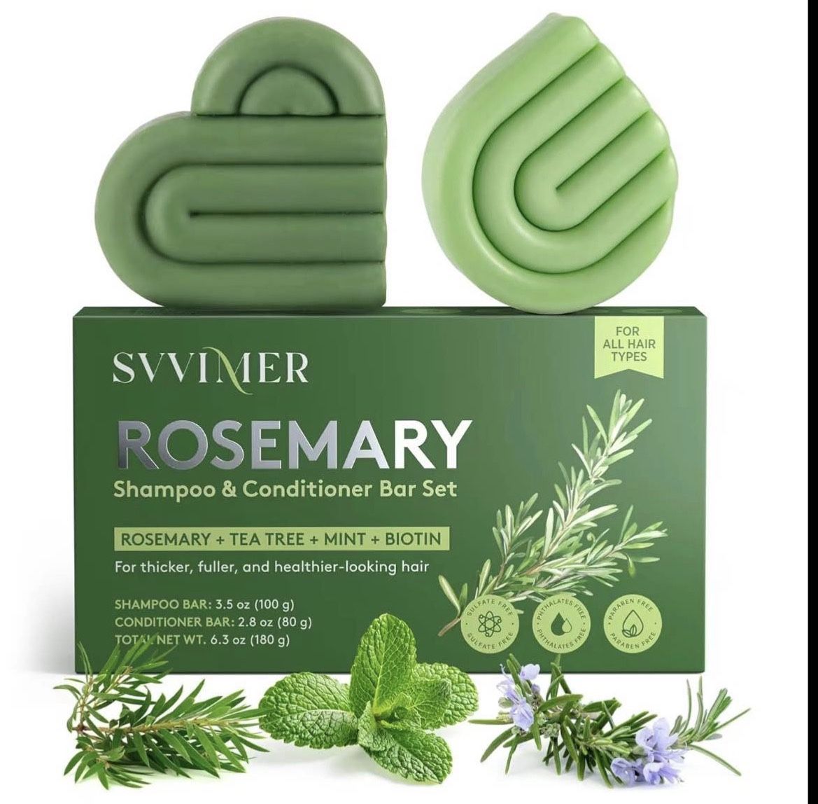 Svvimer Shampoo Bars and Conditioner Set - Rosemary Biotin Shampoo for Hair Growth - Strengthening,