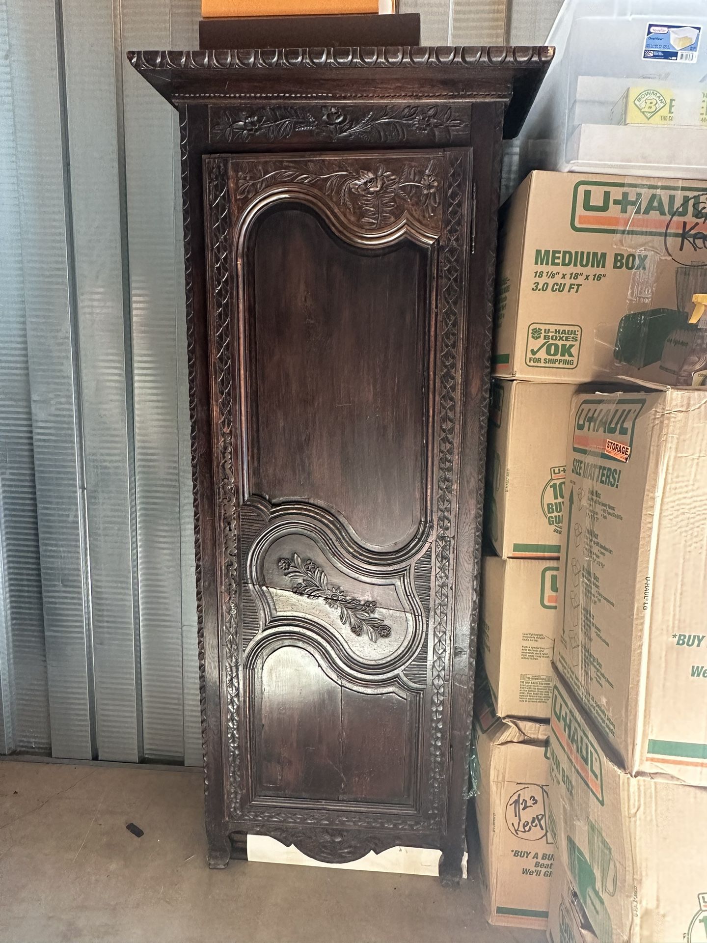 Antique Carved Bonnetiere Armoire Cabinet 