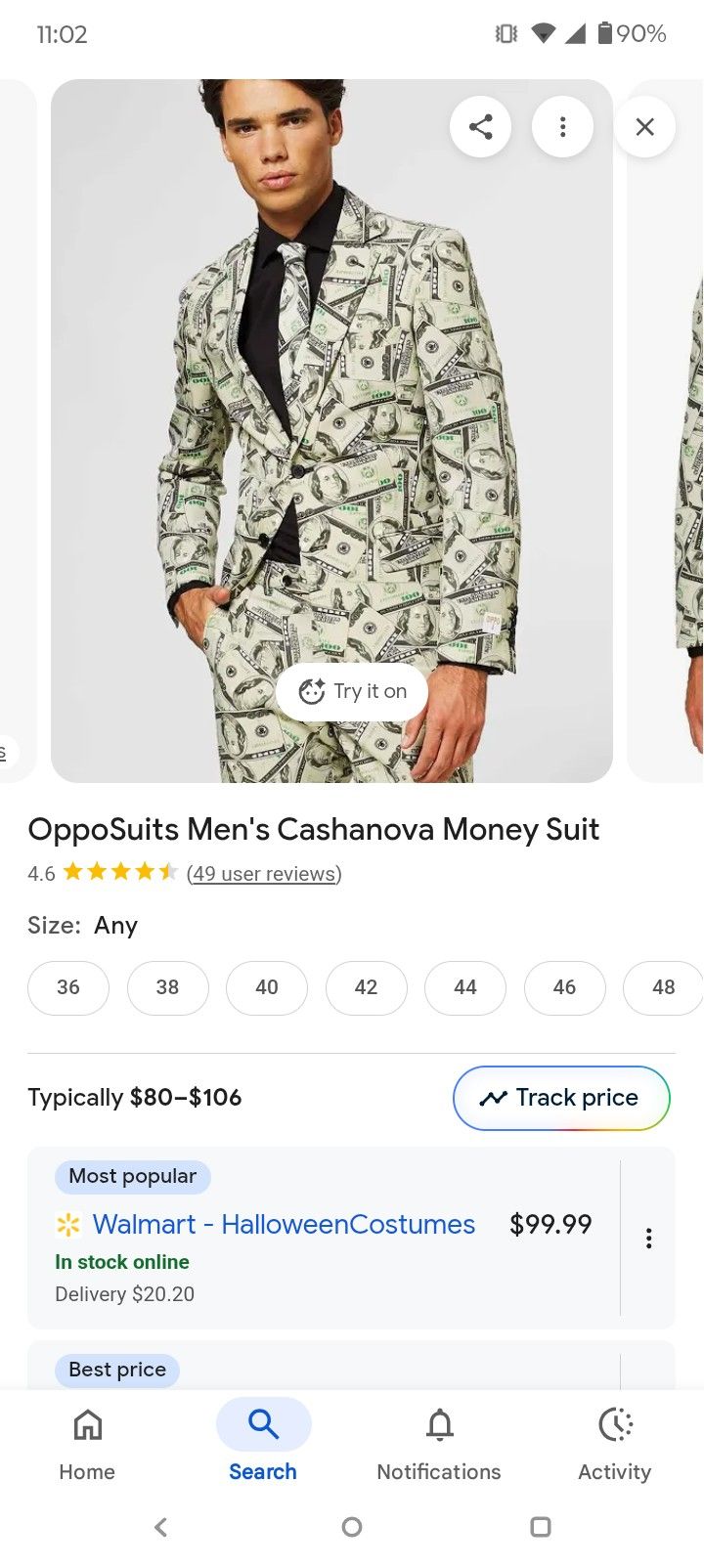 Money Suit Costume With Money Briefcase 