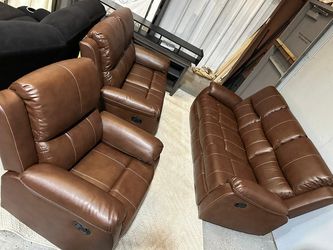 Brown Reclning Sofa Set Three Pieces Brand New In The Box ONLY $999