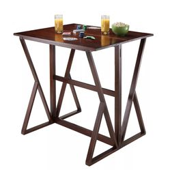 Foldable High Kitchen Table With Leather Padding Stools 