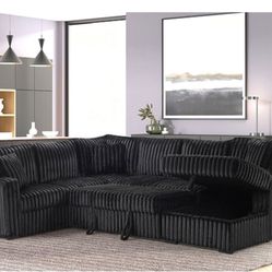 New Black Sectional With Storage Ottoman And Free Delivery 