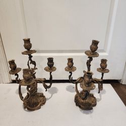 ANTIQUE Pair Louis XV Style Gilt-Bronze 4 Light Candelabra French 19th Century  