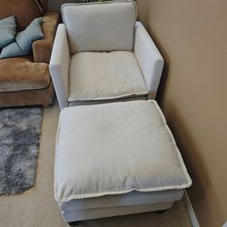 Assembled. Brand new Accent chair with ottoman,