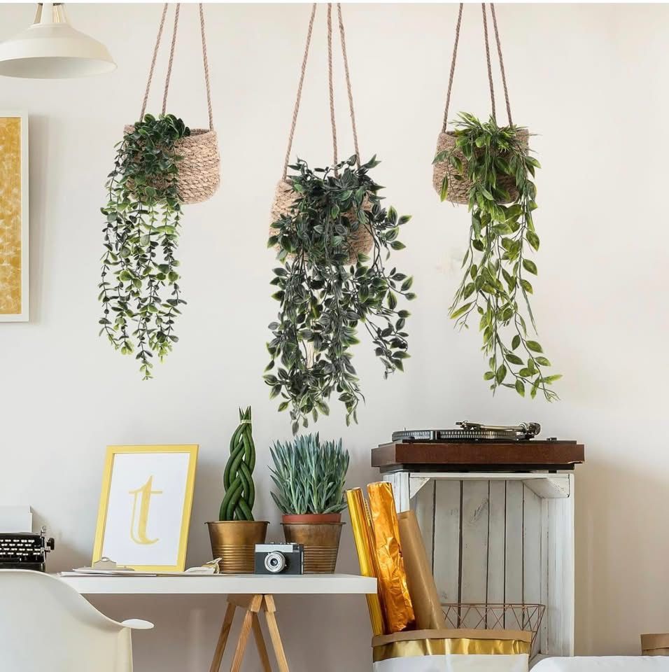 🌱3 Pack Fake Hanging Plants with Woven Basket Pots (unboxed)