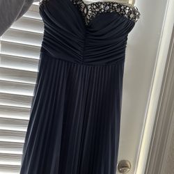 Navy Blue Strapless Prom Dress