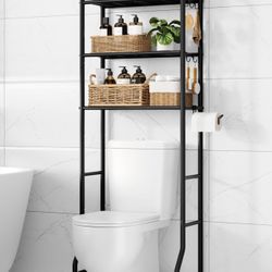 Kitsure Over Toilet Storage Rack - Metal Over Toilet Bathroom Organizer Shelf, Over the Toilet Storage Cabinet with Paper Holder and Hooks, Bathroom C