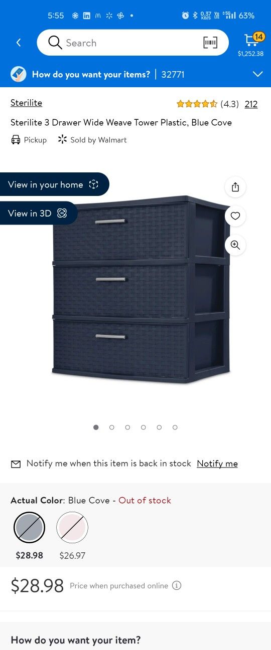 2x Starlite 3 Drawer Storage Blue cove