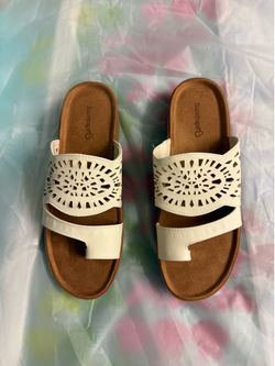 NEW Barestraps Flora Slide Sandals Women’s Size 7.5M Off White/ Brown Comfort Wedge