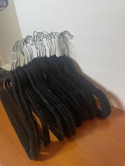 Velvet  Slim Profile Heavy Duty Felt Hangers, 32 with Stainless Steel Swivel Hooks in Black Piece