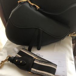 Authentic Christian Dior Black Leather Saddle Shoulder Bag