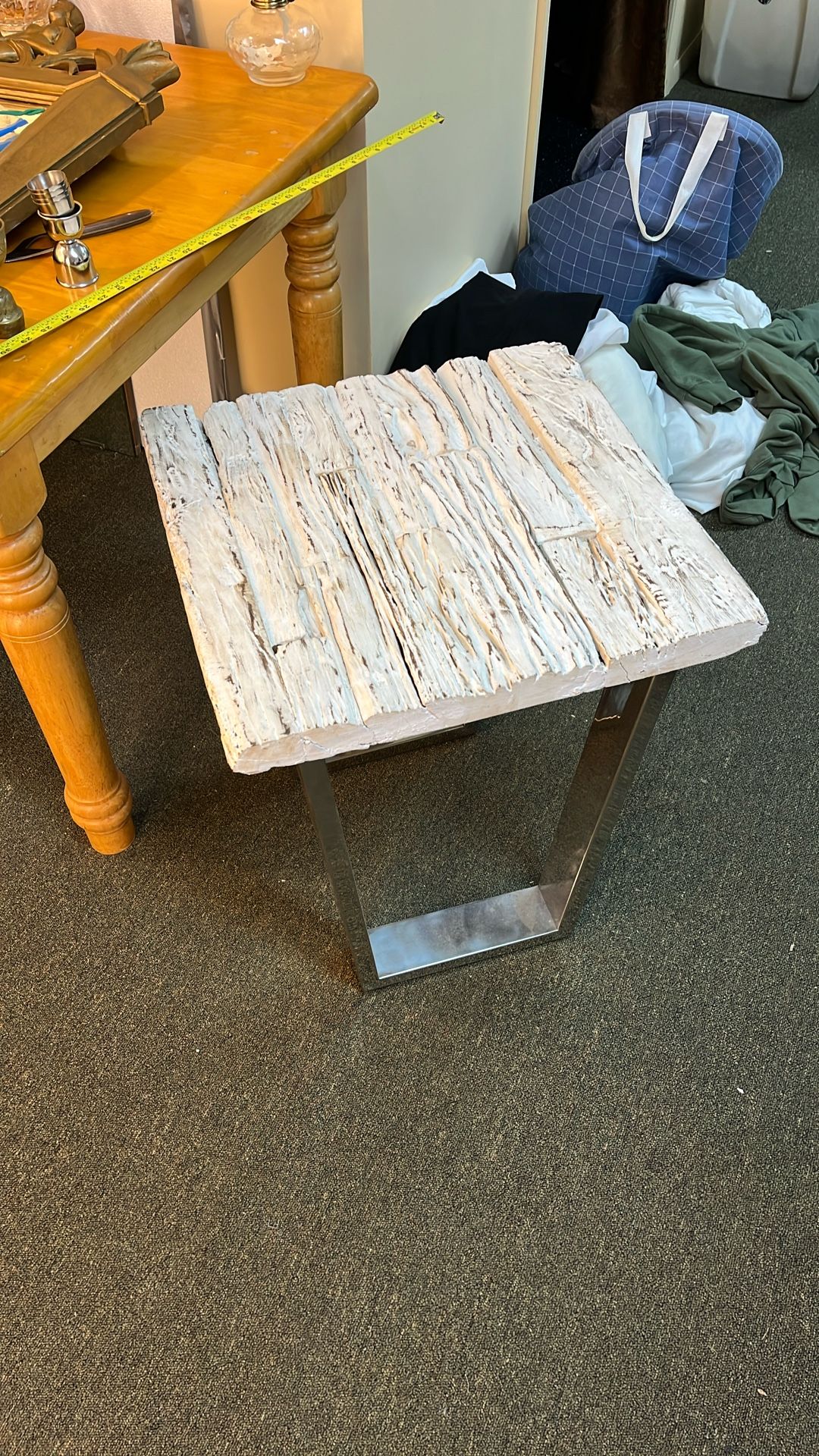 End Table Chrome And Driftwood Top 20.5”x20”x 23.5”high