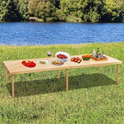 80"x30" Boho Wooden Picnic Table for 12 people, Portable Low Picnic Table with Adjustable Legs