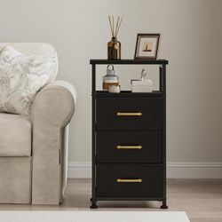   Dresser for Bedroom with 3 Drawers, Fabric Nightstand, Sturdy Steel Frame, Wood Top, Black  