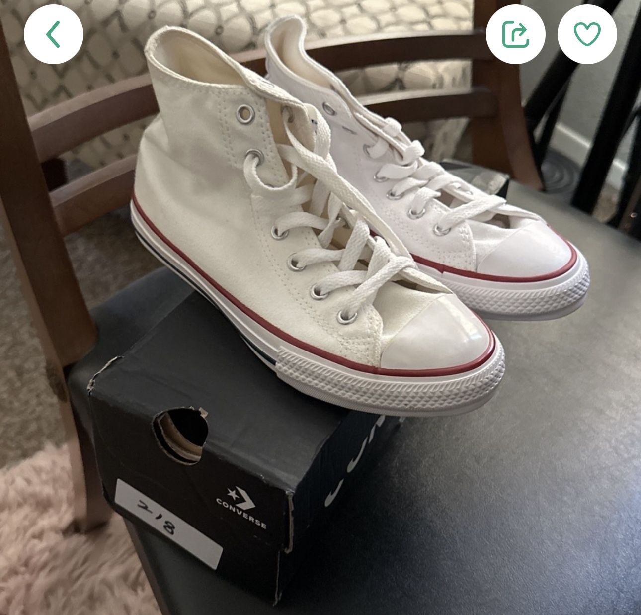 White High Top Converse Size 3. (2) Available