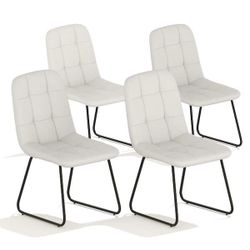 White Faux Leather Upholstered Dining Chairs with U-shaped Legs (Set of 4 White Chairs)