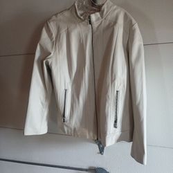 Cream Leather Jacket Size 2x