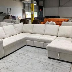 Millcoe  Linen 3 Pcs Sectional Sofa Couch With Pop Up Bed