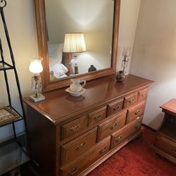Hardwood Bedroom Set - 8 Drawer Dresser/Mirror 2- Side Tables And King Size Headboard 