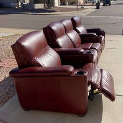 Pickup Only Red Leather Recliner Movie Theater Sectional Couch Seats 