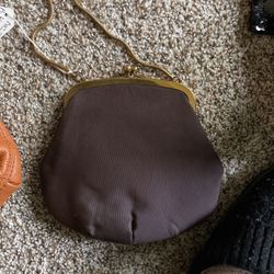 Vintage Purse With Pockets And Gold tone Snake Chain Handle 