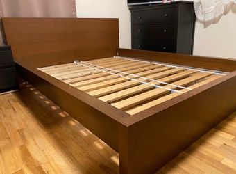 IKEA Queen Bed + Floating Nightstand - Walnut/ Brown