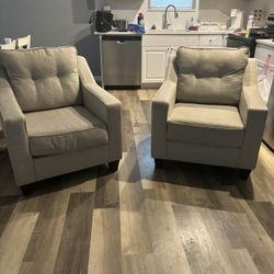 Two Grey Club Chairs 