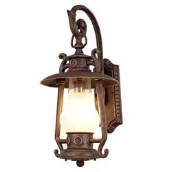 GZBtech Large Rustic Lantern Wall Sconce Outdoor, Vintage Rust Color Exterior Sconce Light, 110V Waterproof Kerosene Wall Mounted Lighting Fixture wit