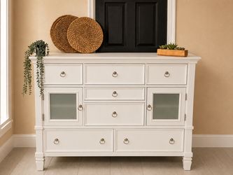 White Wood Dresser with Frosted Glass Doors