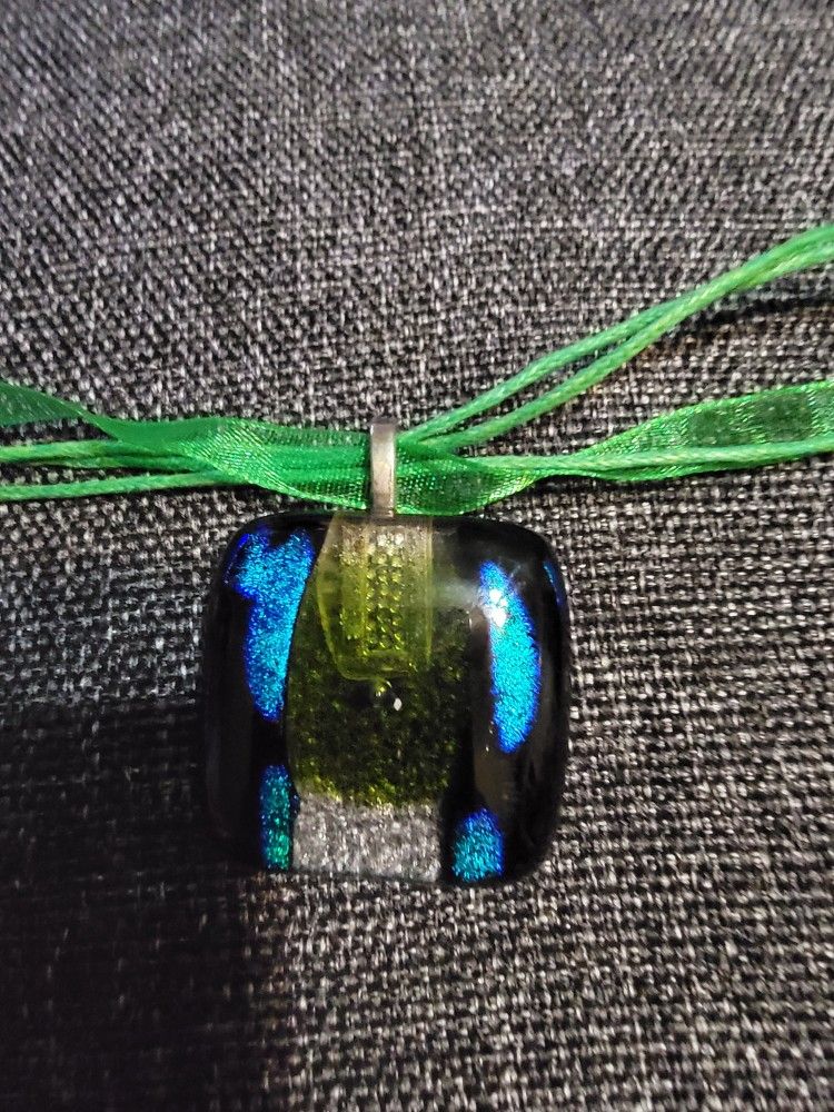 Fuzed Glass Pendant On Silk Ribbon