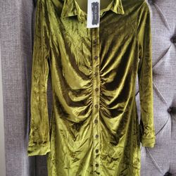 Army Green Velvet Shirt Dress