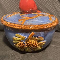 Vintage Cardinal Hand Painted candy dish amazing condition