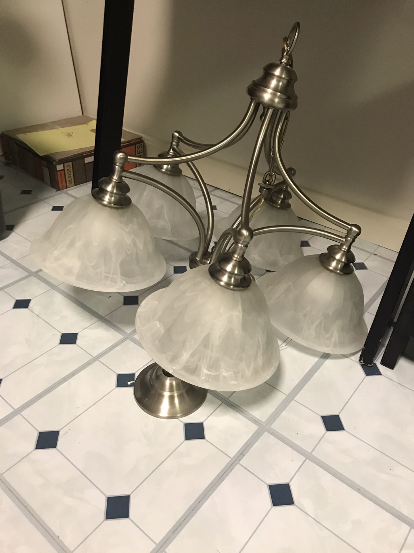 Large Silver & White Chandelier