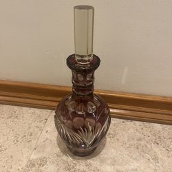 Vintage Cranberry Crystal Cut to Clear Decanter