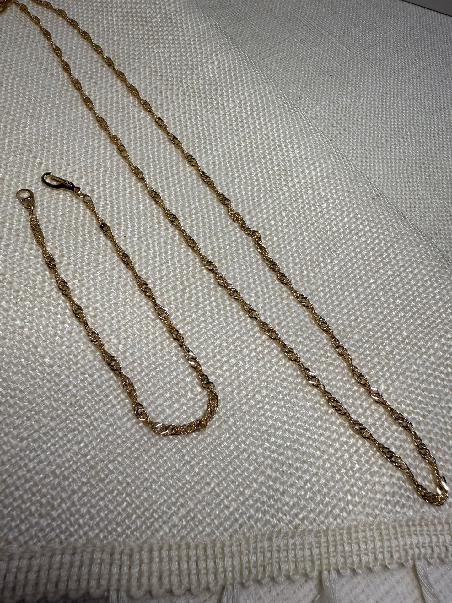14K Gold Plated Rope Chain Necklace & Bracelet Set – 19.5” & 8” – Lobster Clasp