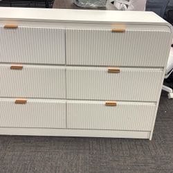 FURSUN Fluted 6 Drawers Dresser for Bedroom, 54" Wide Wooden Dresser with Metal Handle, Curved Profile Design, Modern Storage Organizer for Bedroom, L