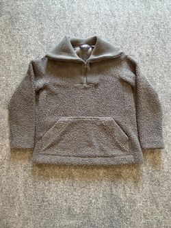 Lands End Womens Gray Sherpa Fleece Quarter Zip Pullover Sweater Size S