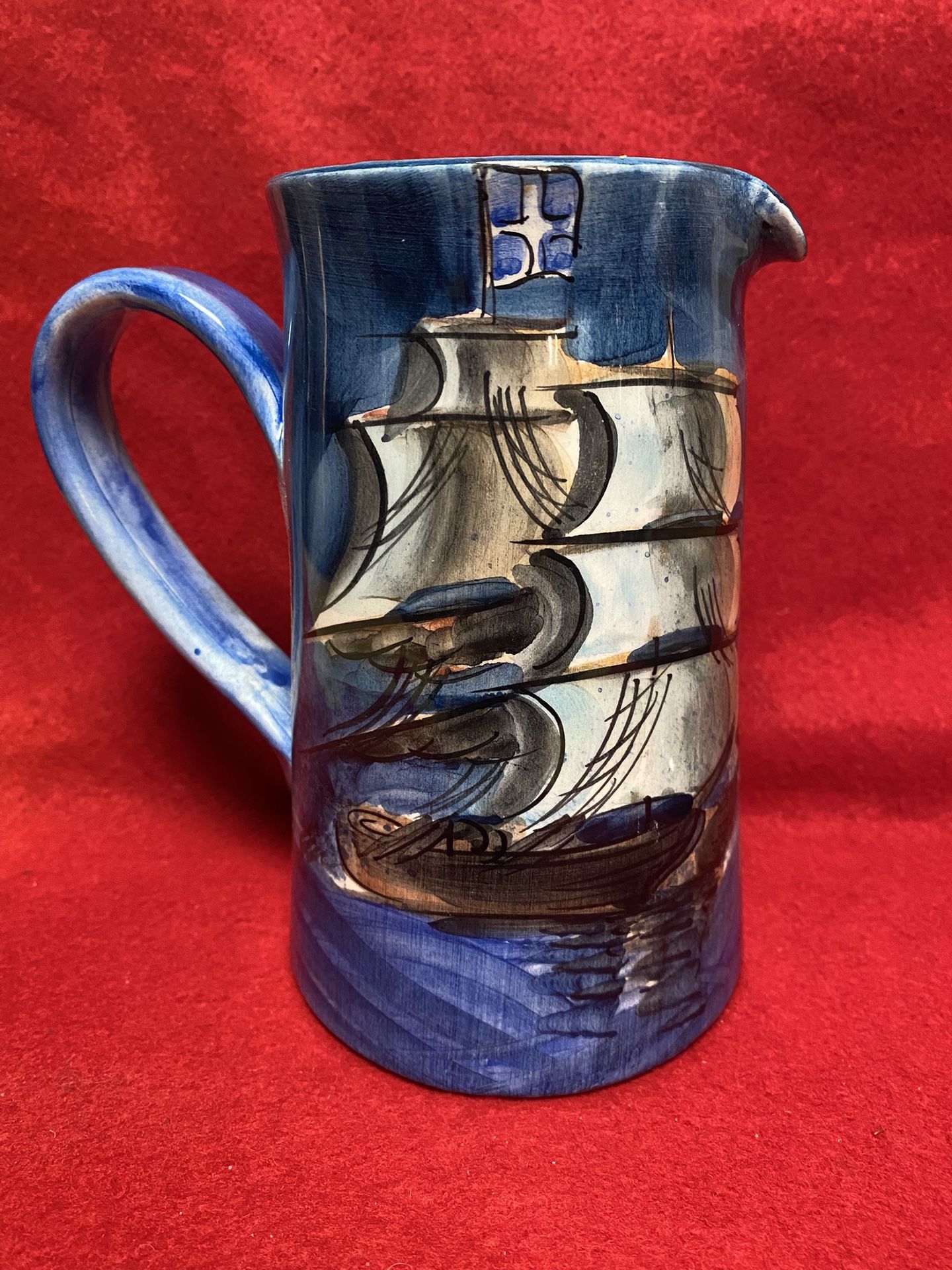 6.25 Inch Handmade Hand Painted Blue Ceramic Greek Pitcher Imported From Greece