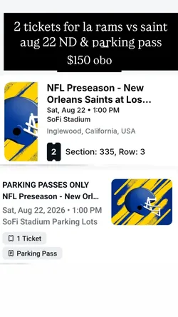 2 rams tickets and parking pass $150