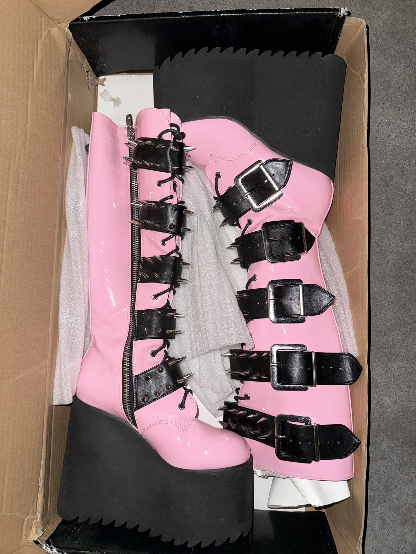 DollsKill Women's Pink and Black Boots Size 6