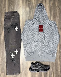 Gucci Hoodie, Chrome Heart Jeans, And Gucci Sneakers Brand New With Box