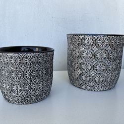 Ceramic Chrome Plant Pot With Pattern - 2 Available 