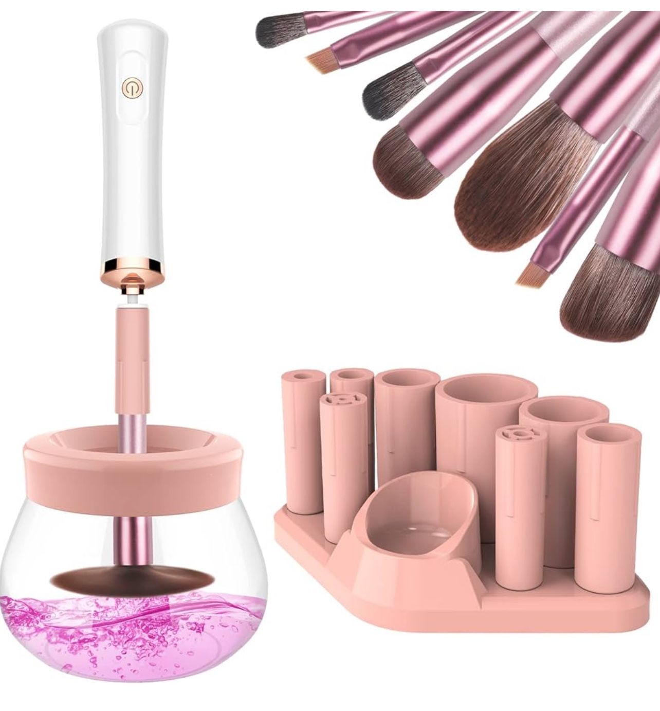 Makeup Brush Cleaner Dryer Machine,Super-Fast Electric Brush Cleaner Spinner with 8 Size Collars,Automatic Brush Cleaner Spinner Makeup Brush Tools (W