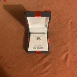 L C White Sapphire Sterling Silver $45 With 18” Pendant Heart Shape