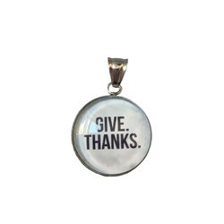 Stainless Steel Give Thanks Pendant Black With Light Blue Background 1 Inch