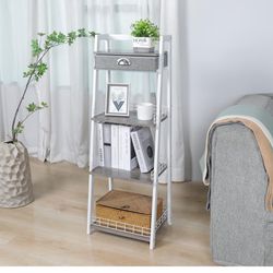 4-Tier Elegant Ladder Shelf, Bathroom Storage Shelf, Ladder Bookshelf with Drawer, Freestanding Storage Shelves for Bathroom Living Room Study Office