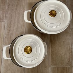 Tramontina Cast Iron 4 & 6 Quart Dutch Oven Set White Great Condition