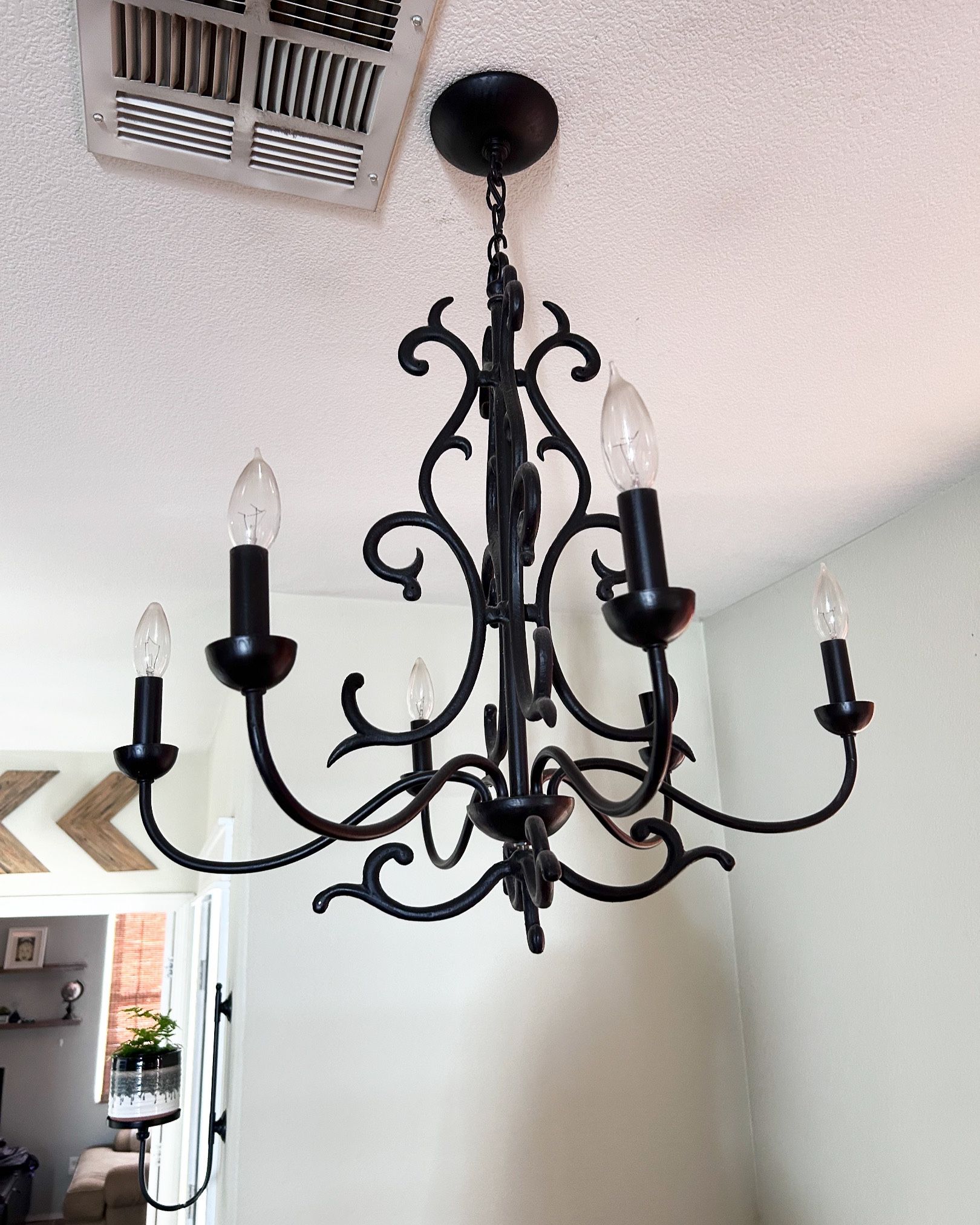 Black Chandelier Farmhouse French Country Rod Iron Candle...