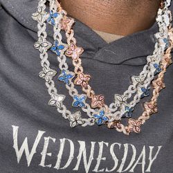 Flower 4 Leaf Clover Iced Out Premium Quality Chains  Rose Gold Gold | Pink | Silver| Blue