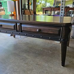 Big heavy beautiful coffee table with drawers dark brown